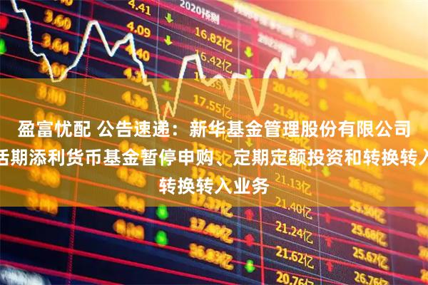 盈富忧配 公告速递：新华基金管理股份有限公司新华活期添利货币基金暂停申购、定期定额投资和转换转入业务